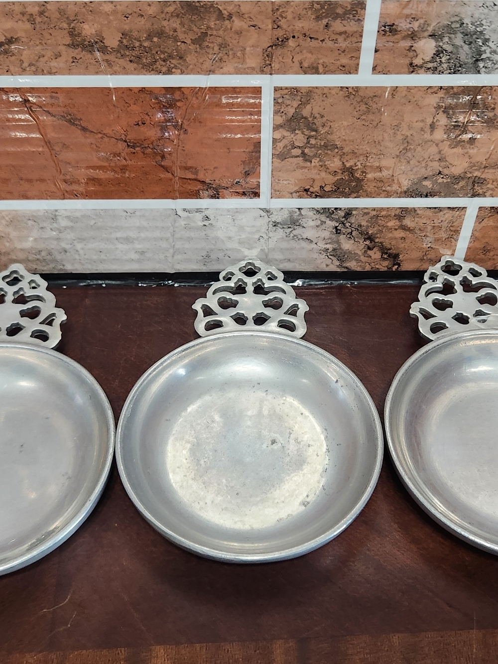 3 Stede Pewter Porringer Bowls With Handles